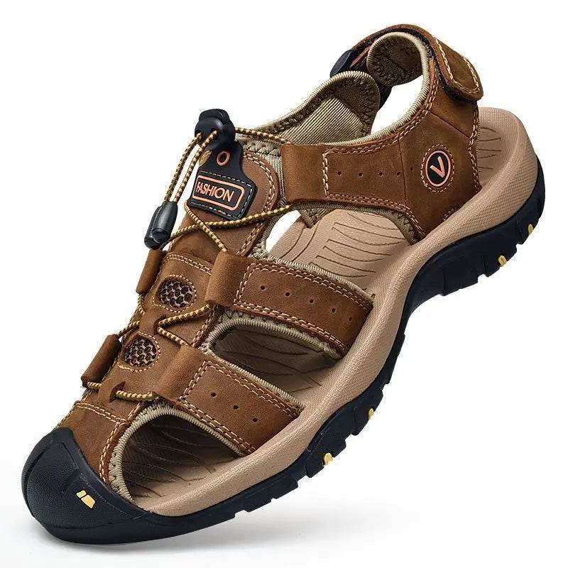 Buy Center Men's Genuine Leather Sandals - Casual Outdoor Beach Shoes - Buy Center UK