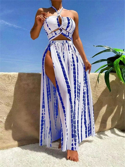 Buy Center 3 Pieces Tie Dye Bikini Set - Sexy Halter & Cover-Up Pants - Buy Center UK