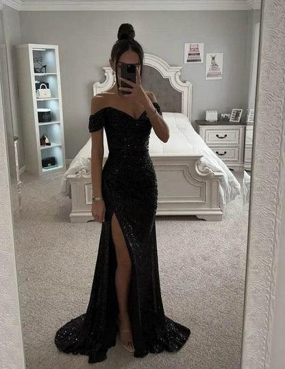 Chic Off-Shoulder Sequin Maxi Dress - Elegant Mermaid Gown 2025 - Buy Center UK