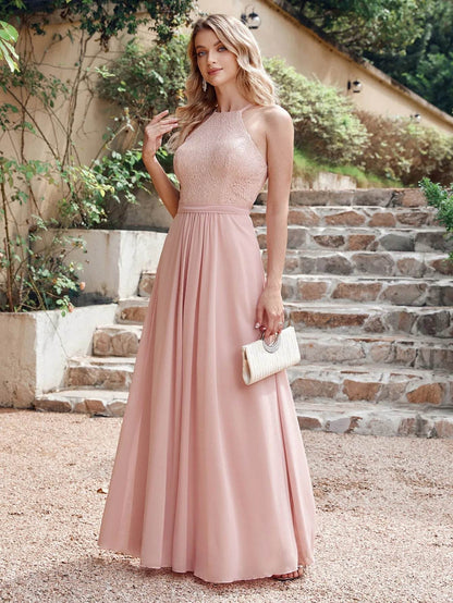 Buy Center Chiffon A-line Bridesmaid Dress - Sexy Halter Neckline - Buy Center UK