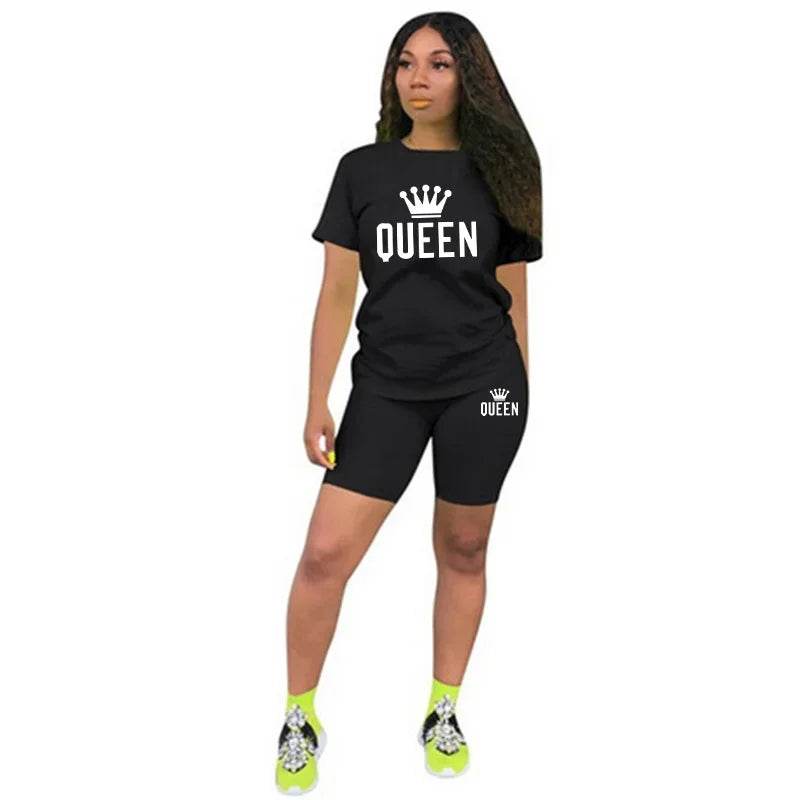 Summer Women's Queen Printing Tracksuit Set - T-Shirt & Shorts - Buy Center UK