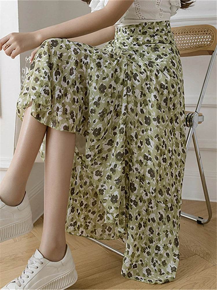 REALEFT Vintage Floral A-line Skirt - High Waist Midi Length - Buy Center UK