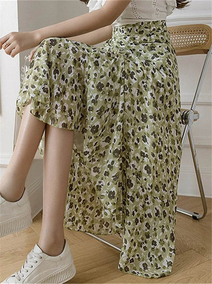 REALEFT Vintage Floral A-line Skirt - High Waist Midi Length - Buy Center UK