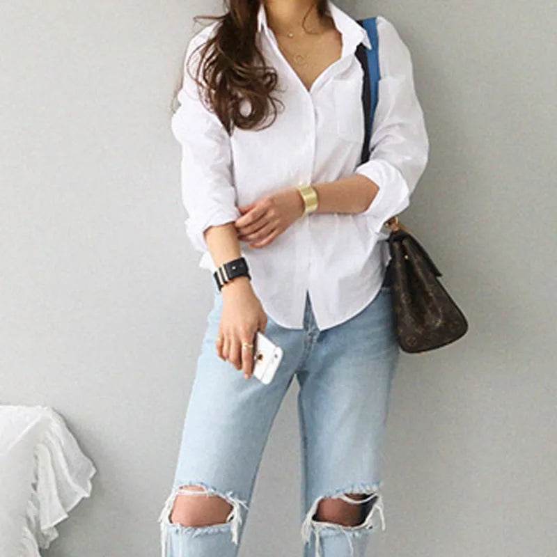 Buy Center Cotton Blouse - Elegant White Shirt for Women, Casual Style - Buy Center UK