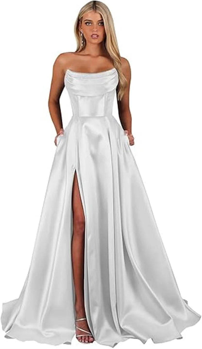 Customized Strapless Corset Prom Dress - Elegant A-Line Satin Gown - Buy Center UK
