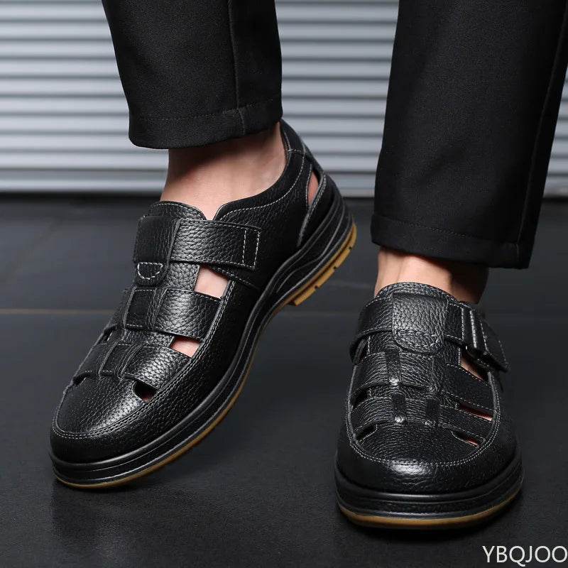 YBQJOO Men's Genuine Leather Sandals - Comfortable Casual Outdoor Shoes - Buy Center UK