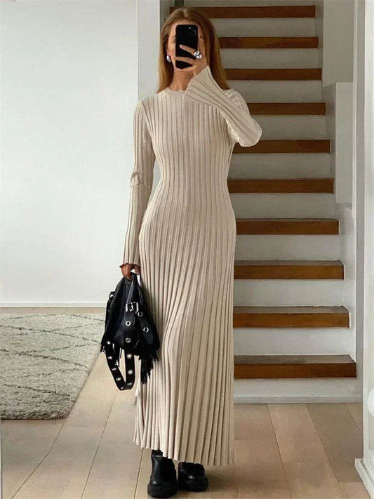 Tossy Lace-Up Knit Maxi Dress - High Waist Autumn Fashion Chic - Buy Center UK