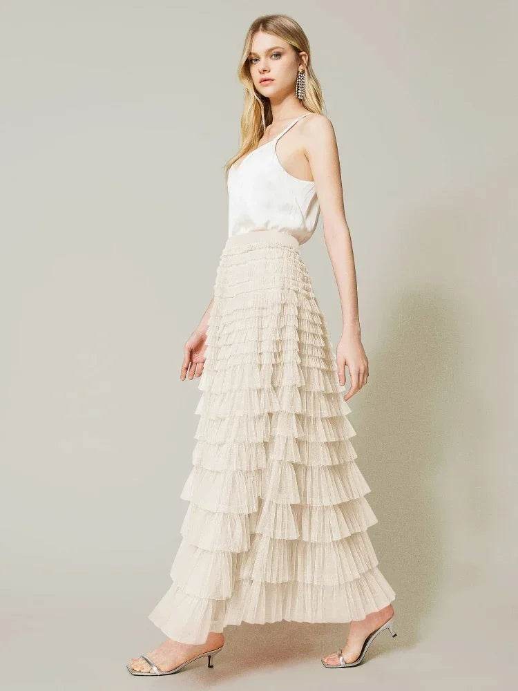 Buy Center Casual Women’s Tulle Maxi Skirt - Elegant Pleated Design - Buy Center UK