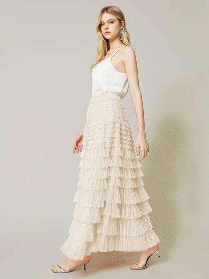 Buy Center Casual Women’s Tulle Maxi Skirt - Elegant Pleated Design - Buy Center UK