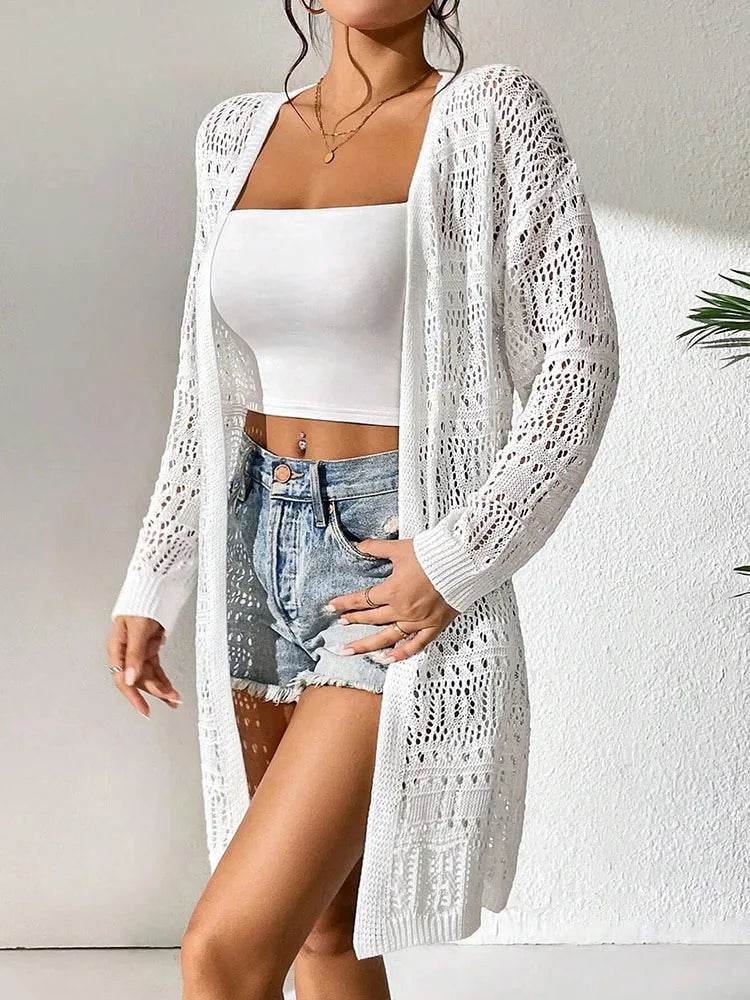 Buy Center Solid Color Knitted Cardigan - Elegant Loose Fit Sweater - Buy Center UK