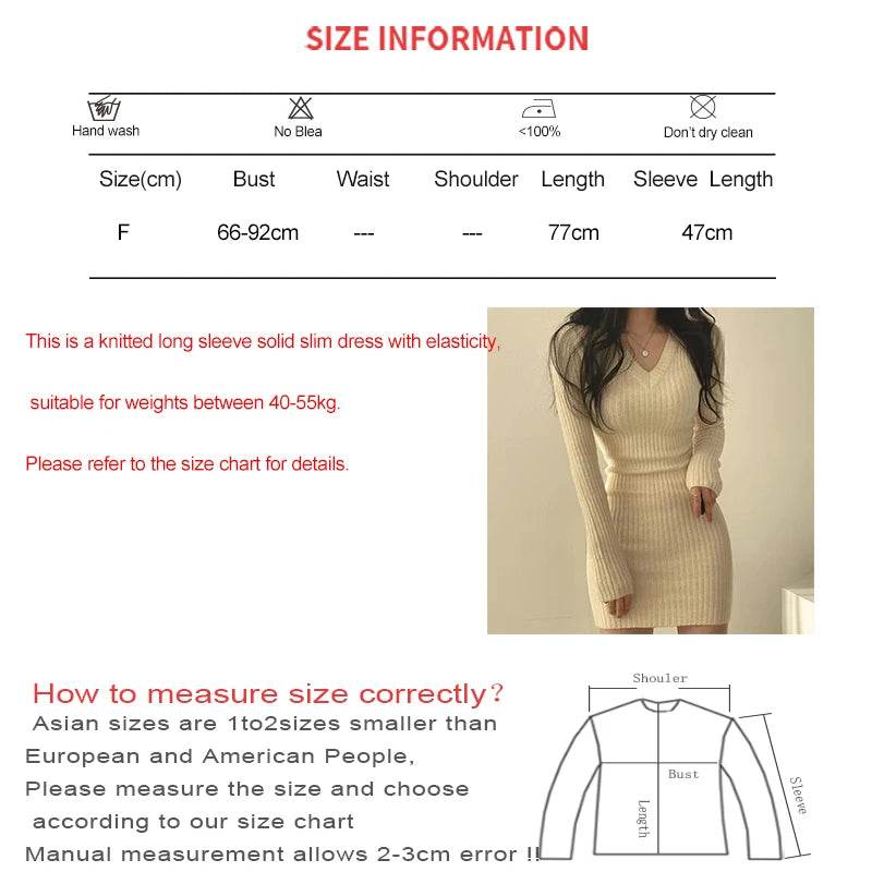 Buy Center Women Knit Bodycon Dress - V-Neck Long Sleeve, Midi Style - Buy Center UK
