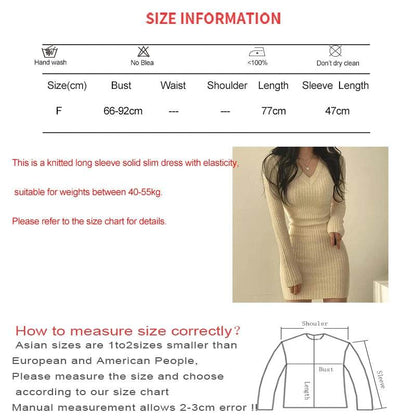 Buy Center Women Knit Bodycon Dress - V-Neck Long Sleeve, Midi Style - Buy Center UK