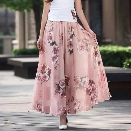 Elegant Floral Chiffon Skirt - Ankle Length for Spring & Summer - Buy Center UK