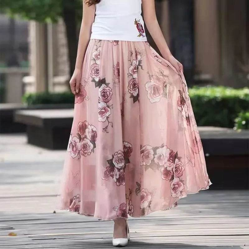 Elegant Floral Chiffon Skirt - Ankle Length for Spring & Summer - Buy Center UK