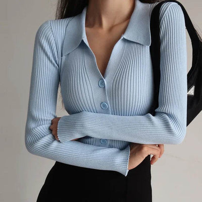 Buy Center Women's Autumn Cardigan - Stylish V-Neck Knitwear in Blue, White, Green - Buy Center UK