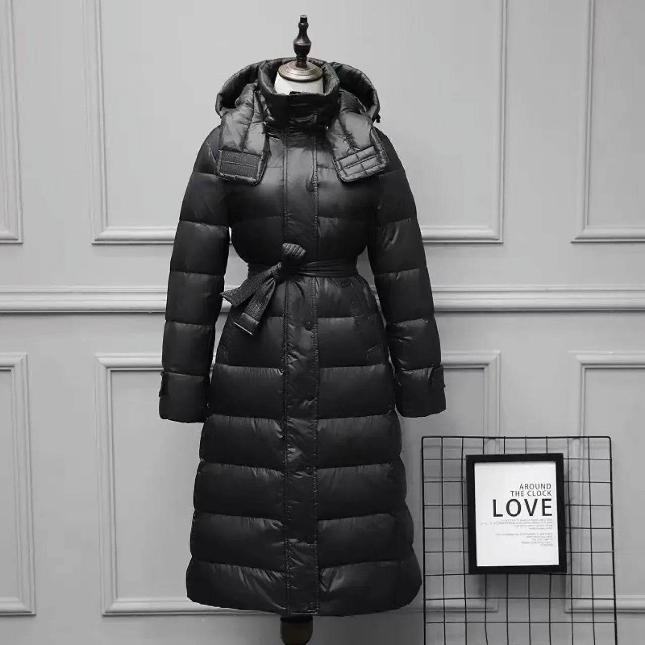 White Duck Down Jacket for Women - Slim Fit, Long Hooded Style - Buy Center UK