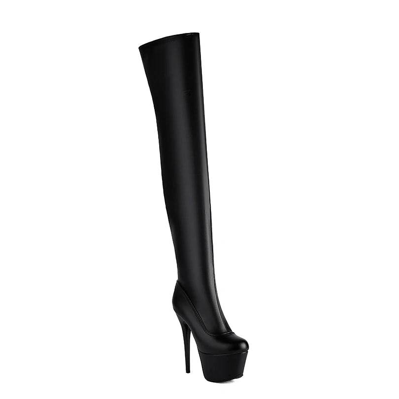 Buy Center Plus Size Over-the-Knee Patent Leather Platform Boots - Buy Center UK