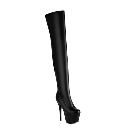 Buy Center Plus Size Over-the-Knee Patent Leather Platform Boots - Buy Center UK