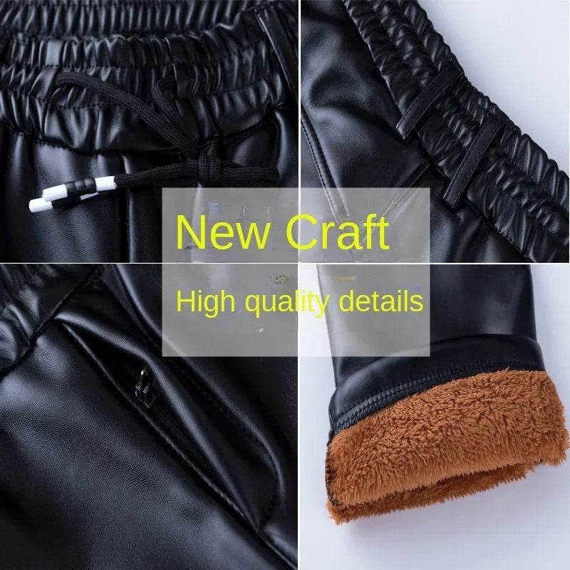 Buy Center Fleece-Lined Men's Leather Pants - Slim Fit, Black Style - Buy Center UK