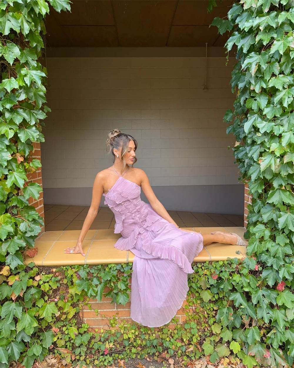 Cathy Customized Purple Halter Neck Prom Dress - Elegant Side Split - Buy Center UK