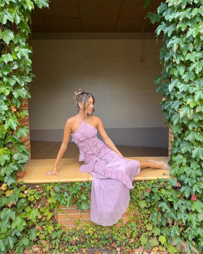Cathy Customized Purple Halter Neck Prom Dress - Elegant Side Split - Buy Center UK