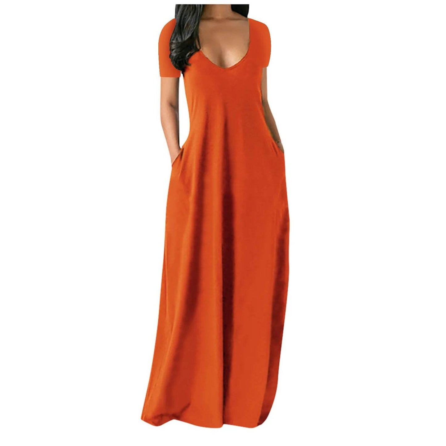 Stylish Plus Size Women's Summer Dress - Deep V Neck, Short Sleeves - Buy Center UK