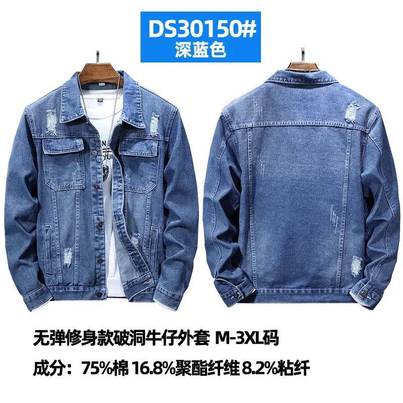 Buy Center Men's Denim Jacket - Casual Turn Down Collar, Full Sleeve - Buy Center UK
