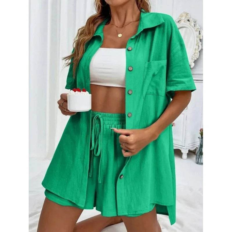 Fashion Black Short Sleeve Shirt & Shorts Set - Women's Summer Outfit - Buy Center UK