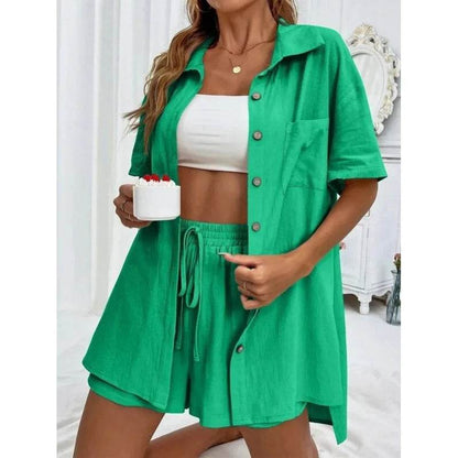 Fashion Black Short Sleeve Shirt & Shorts Set - Women's Summer Outfit - Buy Center UK