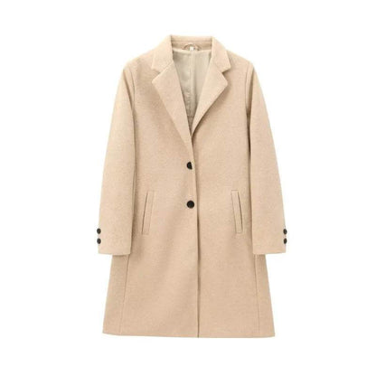 TRAFZR Vintage Khaki Long Wool Coat - Elegant Autumn Outerwear - Buy Center UK