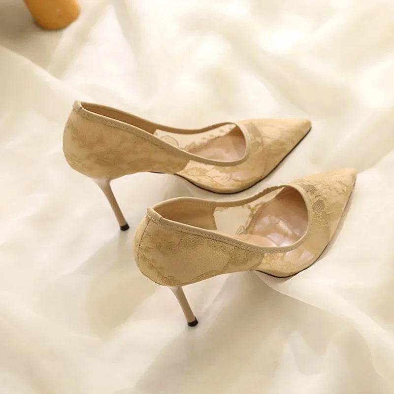 Buy Center Elegant Pointed Toe High Heel Shoes - Summer Lace Design - Buy Center UK