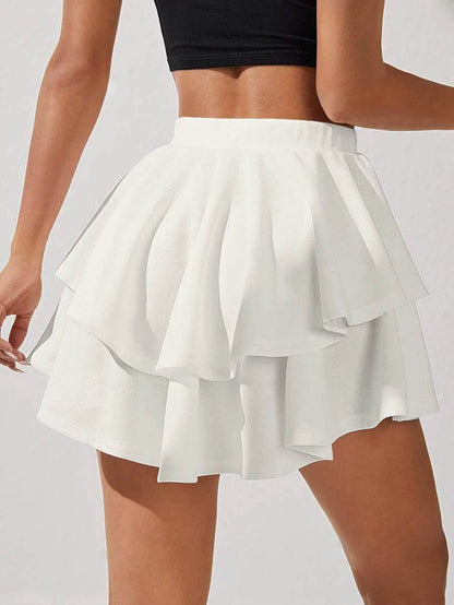 Buy Center Women's High Waist A-Line Mini Skirt - Double Ruffle Hem - Buy Center UK
