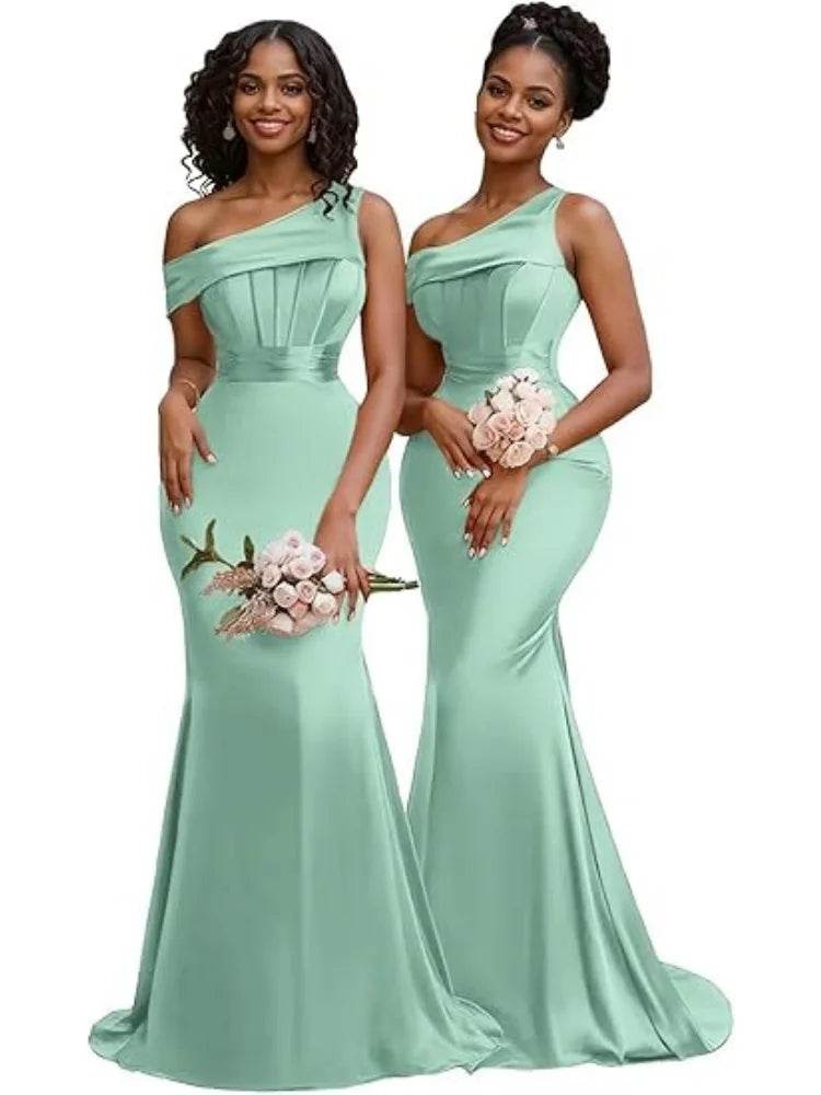 Buy Center Mermaid One Shoulder Satin Bridesmaid Dress - Elegant Gown - Buy Center UK