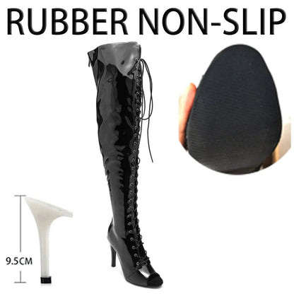 Knee Over Lace-up Stilettos - Customizable Latin Dance Booties - Buy Center UK