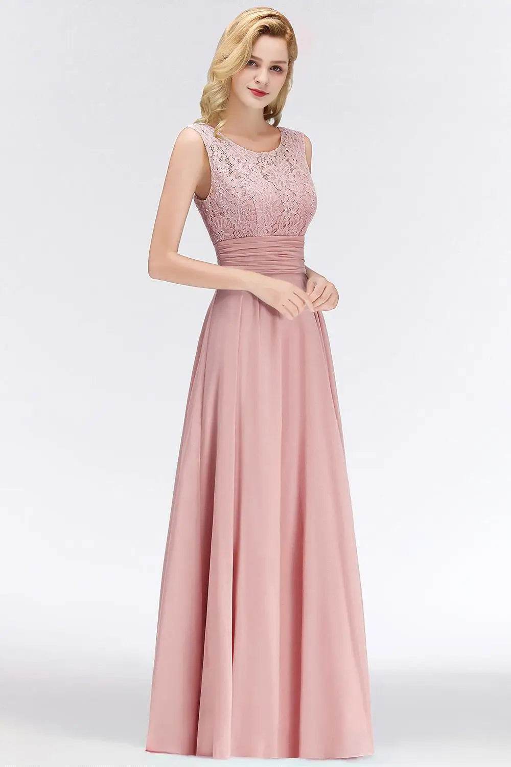 STEPHANIE Navy Blue A-Line Chiffon Dress - Lace Top Sleeveless Gown - Buy Center UK