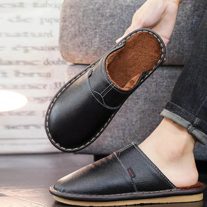 Buy Center Men's Winter Leather Slippers - Anti-Slip, Comfortable Design - Buy Center UK