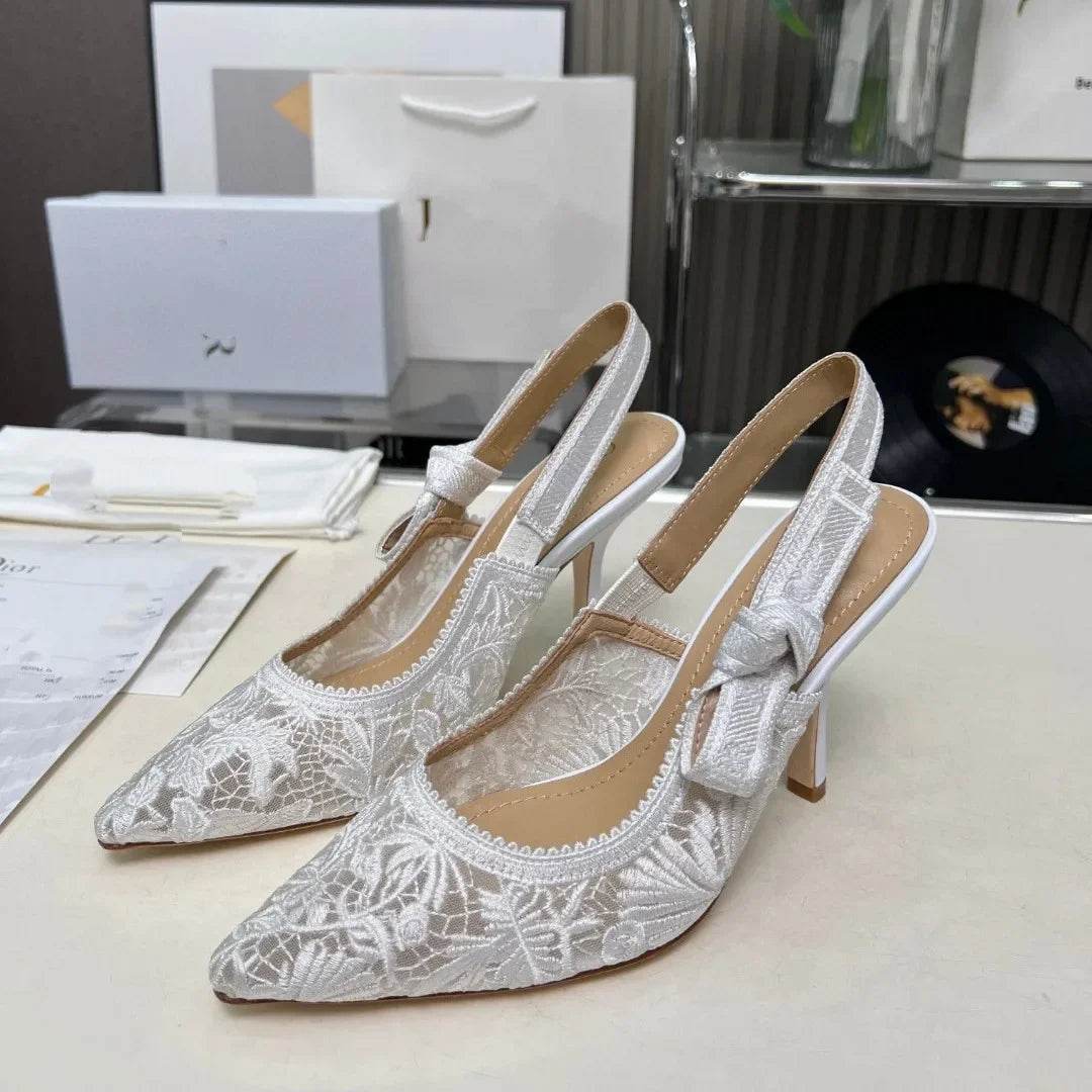 Buy Center Pointed Toe Lace High Heels Sandals - Butterfly Knot Design - Buy Center UK