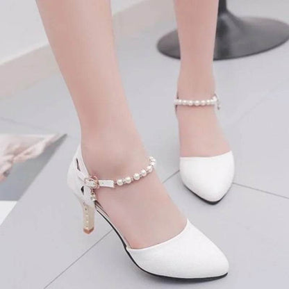 Elegant Women's White Buckle Strap Square Heel Pumps for Office - Buy Center UK