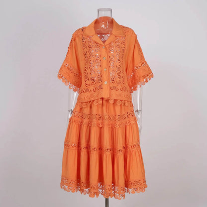 Luxury Hollow Out Dress Two Piece Set - Elegant Summer Outfit - Buy Center UK