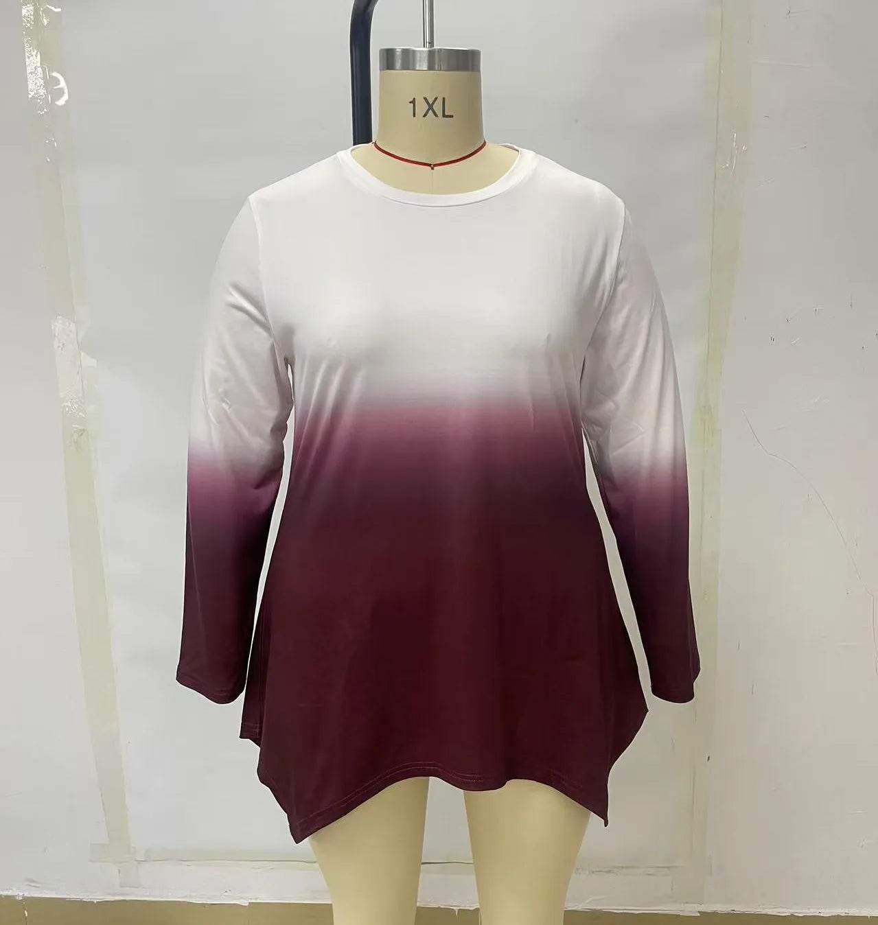 Buy Center Plus Size Gradient T-Shirt - Casual Long Sleeve Top - Buy Center UK
