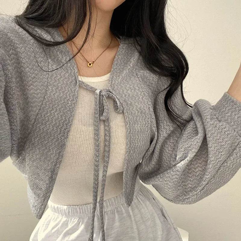 Buy Center Women’s Knitted Cardigan - Chic Lace-Up Black & White - Buy Center UK