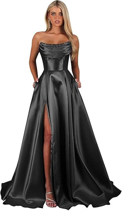 Customized Strapless Corset Prom Dress - Elegant A-Line Satin Gown - Buy Center UK