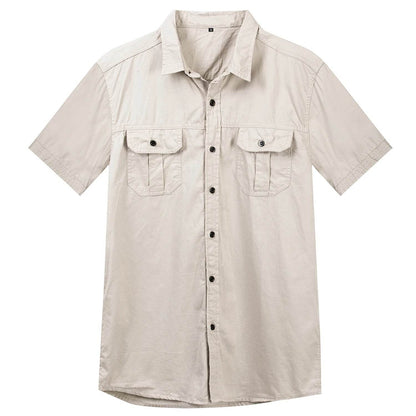 Buy Center Men's Solid Color Safari Shirt - 100% Cotton Short Sleeve - Buy Center UK
