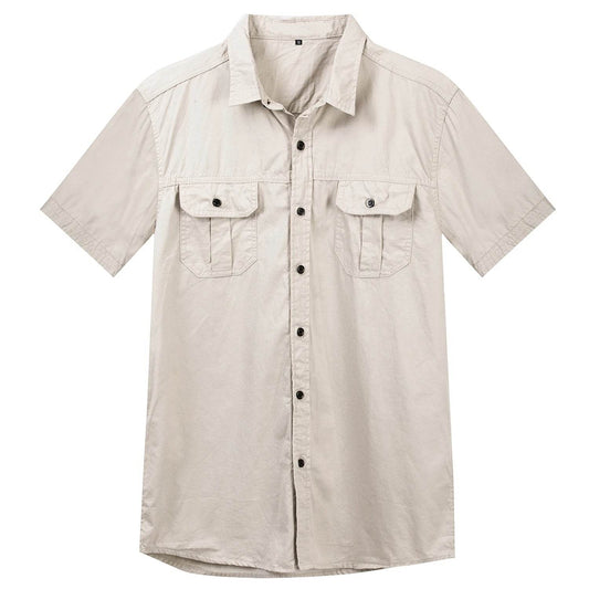 Buy Center Men's Solid Color Safari Shirt - 100% Cotton Short Sleeve - Buy Center UK