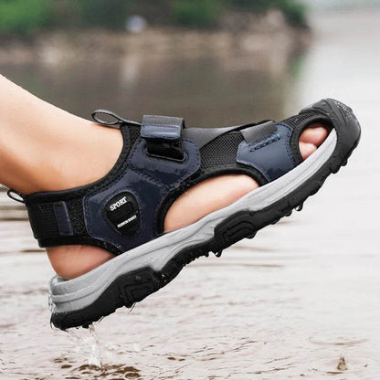 Buy Center Men's Genuine Leather Sandals - Casual Outdoor Beach Shoes - Buy Center UK