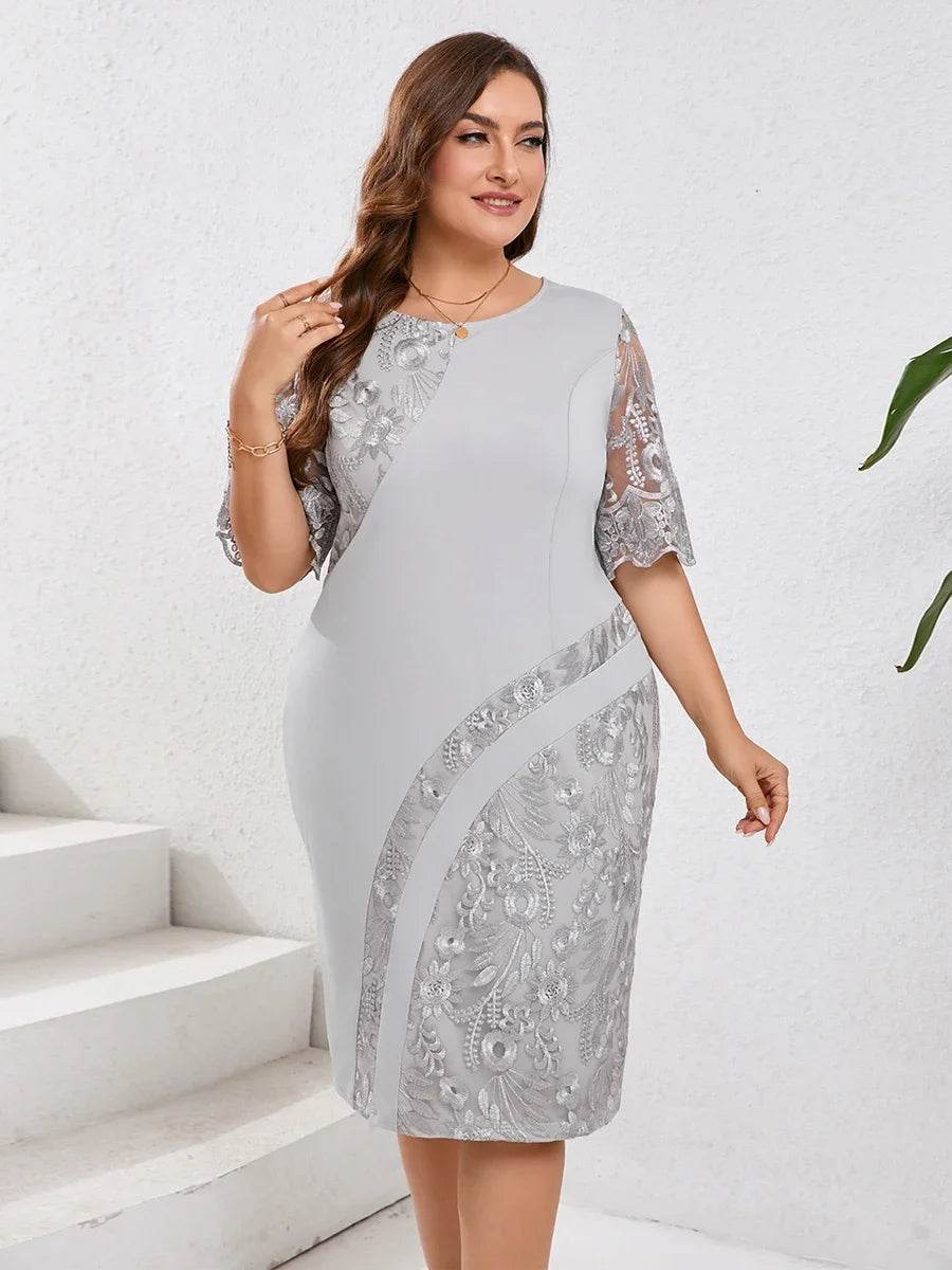 Plus Size Summer Party Dress - Elegant Floral Embroidery for Weddings - Buy Center UK