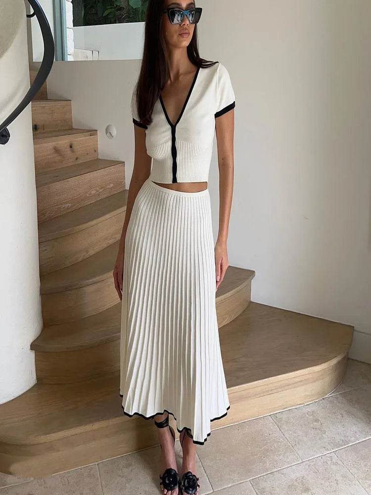 Buy Center 2024 Women's White Skirt Set - Plus Size V-Neck Top - Buy Center UK