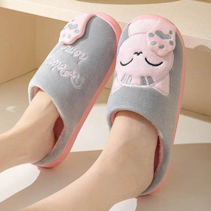 Yahwow Winter Fur Slippers - Cartoon Cat Non-Slip Indoor Shoes - Buy Center UK