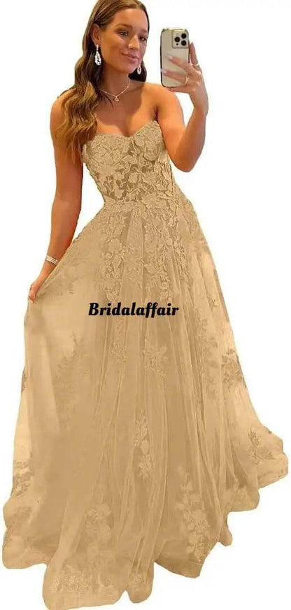 Elegant Orange Lace Appliques Prom Dress - Sweetheart A-Line Gown - Buy Center UK