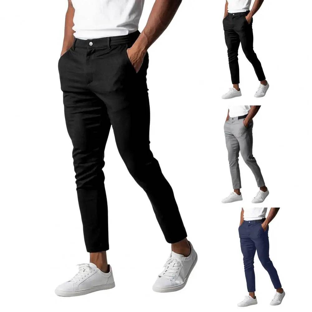 Buy Center Slim Fit Men's Trousers - Elegant Solid Color Pants - Buy Center UK